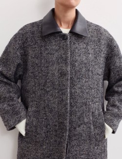 Wool Blend Herringbone Cocoon Longline Coat