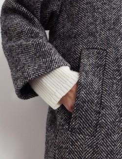 Wool Blend Herringbone Cocoon Longline Coat