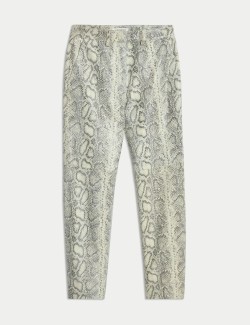 Leather Snakeskin Print Straight Leg Trousers