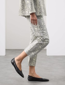 Leather Snakeskin Print Straight Leg Trousers