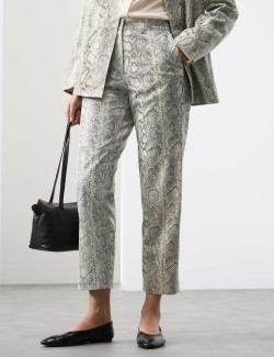 Leather Snakeskin Print Straight Leg Trousers