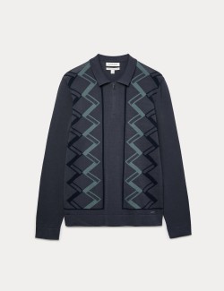 Mercerised Cotton Geometric Knitted Polo Shirt