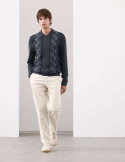 Mercerised Cotton Geometric Knitted Polo Shirt