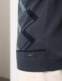 Mercerised Cotton Geometric Knitted Polo Shirt