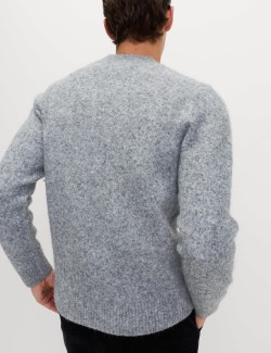 Relaxed Textured V-Neck Cardigan with Wool