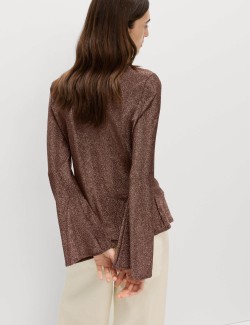 Sparkly Fitted Flute Sleeve Shirt