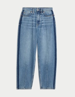 Mid Rise Dart Detail Barrel Jeans