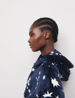 Flísová mikina volného střihu s kapucí a hvězdičkovým potiskem