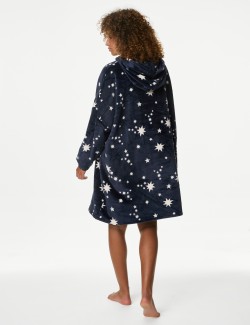 Flísová mikina volného střihu s kapucí a hvězdičkovým potiskem