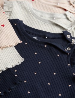 Volánové topy s vysokým podílem bavlny a srdíčkovým motivem, 3 ks v balení (0 Mths-3 roky)