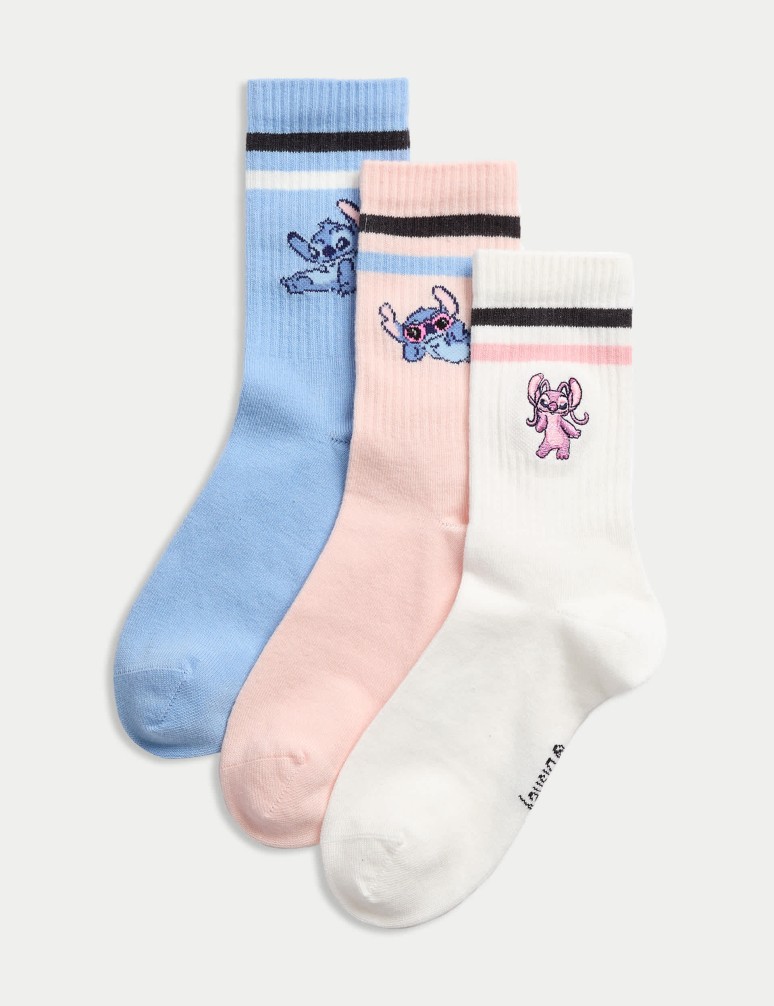 3pk Cotton Rich Lilo & Stitch™ Socks (6 Small - 7 Large)