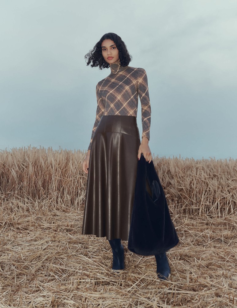 Funnel Neck Long Sleeve Slim Fit Top with Wool