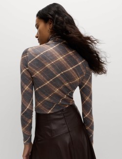 Funnel Neck Long Sleeve Slim Fit Top with Wool