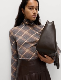 Funnel Neck Long Sleeve Slim Fit Top with Wool