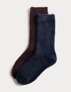 2pk Cosy Ribbed Ankle High Socks
