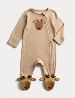 Pure Cotton Novelty Reindeer Sleepsuit (0-12 Mths)