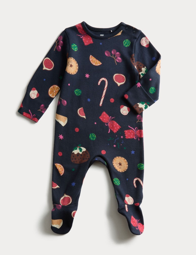 Pure Cotton Christmas Print Sleepsuit (0 Mths-3 Yrs)