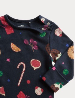Pure Cotton Christmas Print Sleepsuit (0 Mths-3 Yrs)