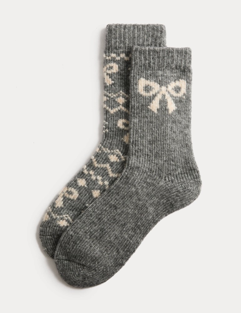 2pk Thermal Bow Ankle High Socks