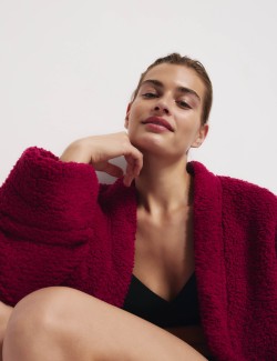 Zavinovací kardigan z umělé kožešiny s medvídkem