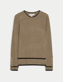 Žebrovaný svetr s výstřihem ke krku s kontrastními detaily