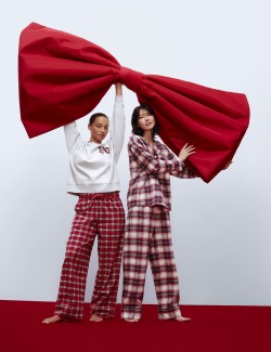 Vánoční kostkovaná domácí pyžamová souprava z čisté bavlny