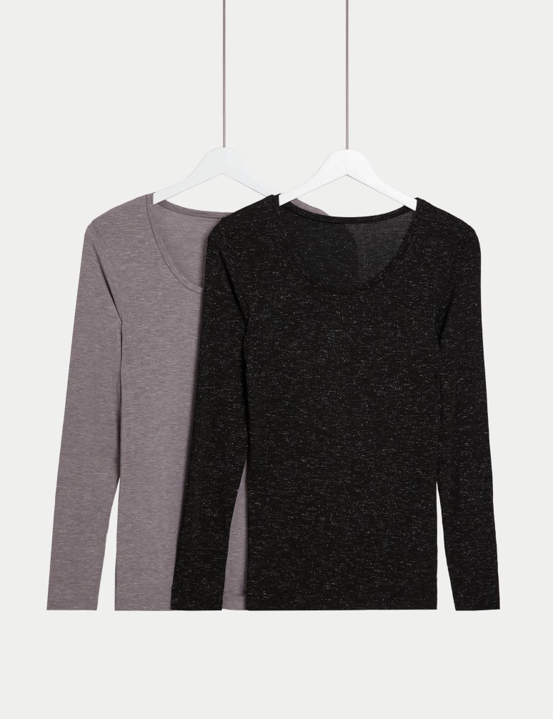 2pk Heatgen™ Light Sparkle Long Sleeve Tops