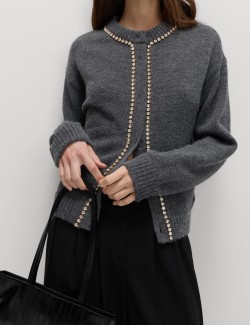 Gem Detail Crew Neck Cardigan