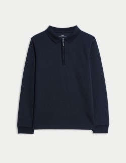 Cotton Blend Pique Half Zip Polo Shirt (6-16 Yrs)