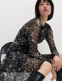 Mesh Printed Mini Skater Dress