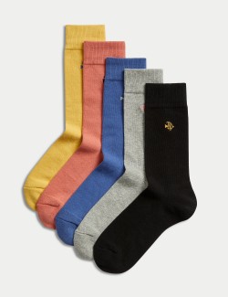 5pk Embroidered Cotton Rich Cushioned Socks