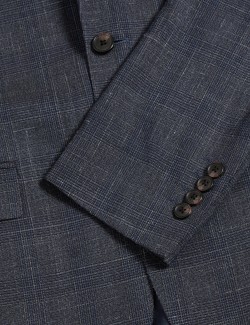 Kostkované sako z italské vlny a lnu, s vysokým podílem hedvábí