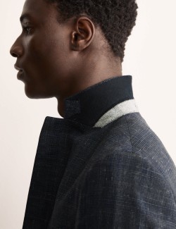 Kostkované sako z italské vlny a lnu, s vysokým podílem hedvábí