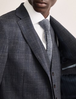 Kostkované sako z italské vlny a lnu, s vysokým podílem hedvábí
