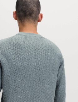 Svetr s kulatým výstřihem a rybí kostí z bavlněné směsi