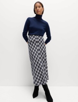 Pure Cotton Checked Midi A-Line Circle Skirt