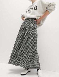 Checked Pleated Midaxi A-Line Skirt