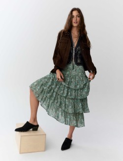 Printed Tiered Ruffle Maxi Skirt