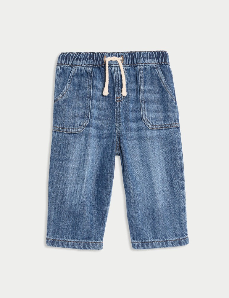 Cotton Rich Denim Drawstring Jeans (0-3 Yrs)