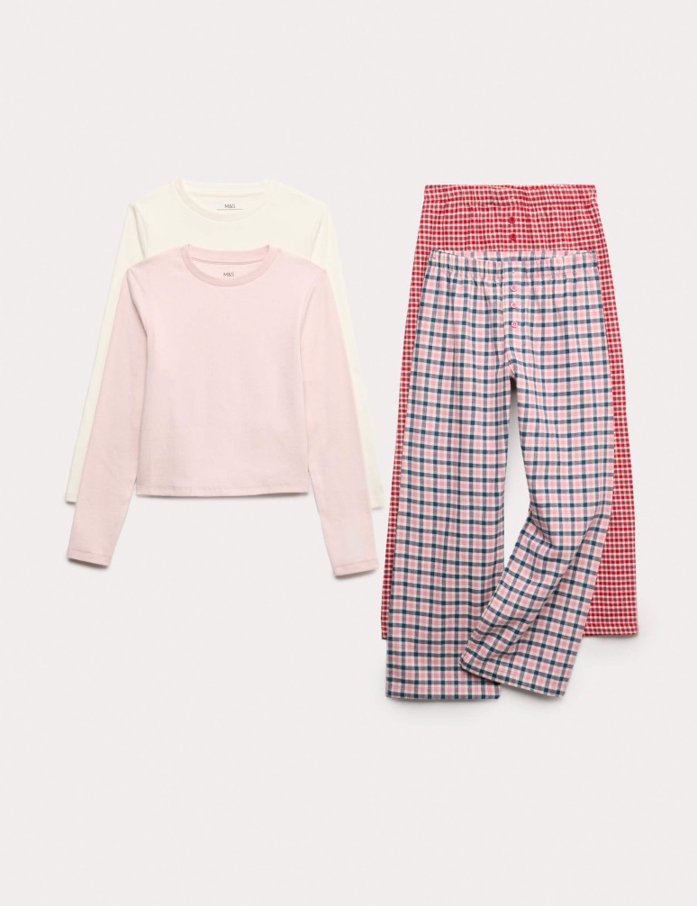 2pk Cotton Rich Checked Pyjama Sets (1-16 Yrs)