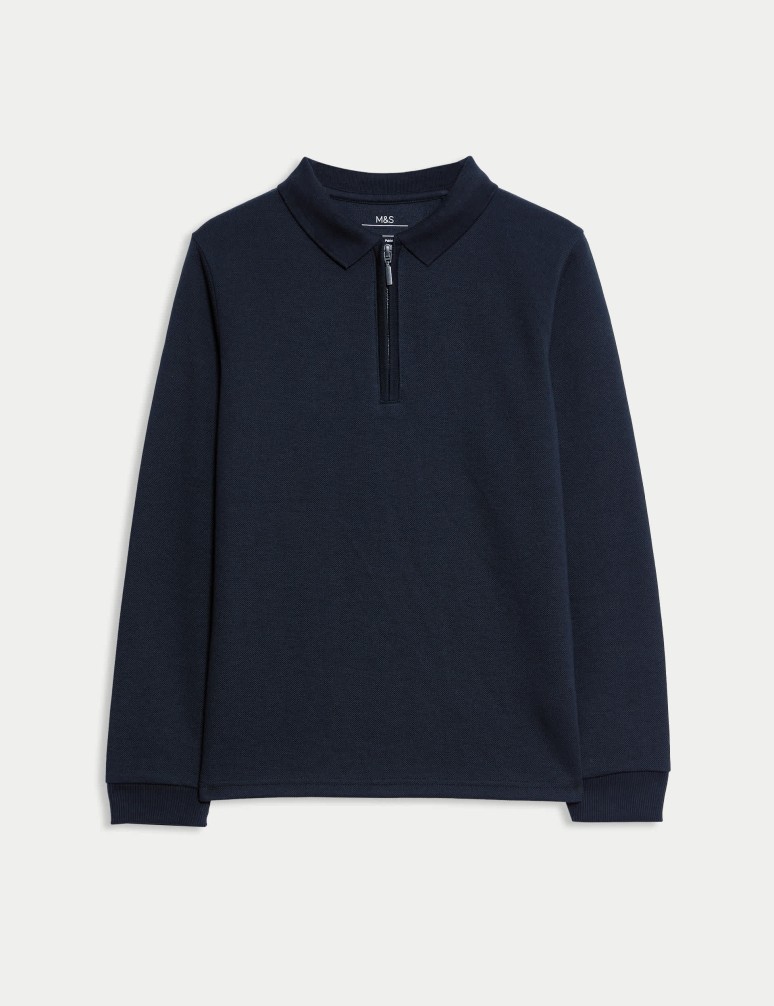 Cotton Blend Pique Half Zip Polo Shirt (6-16 Yrs)