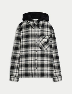 Pure Cotton Hooded Checked Shirt (6-16 Yrs)