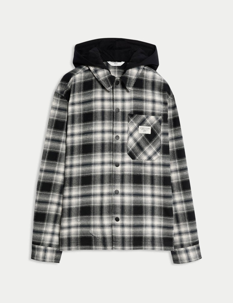 Pure Cotton Hooded Checked Shirt (6-16 Yrs)