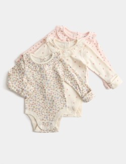 3pk Pure Cotton Floral Long Sleeve Bodysuits (0-3 Yrs)