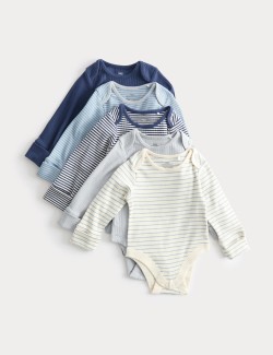 5pk Cotton Rich Long Sleeve Bodysuits (6½lbs-3 Yrs)