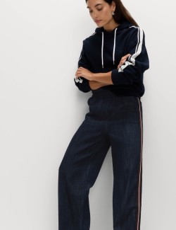 Cotton Rich Denim Side Stripe Wide Leg Trousers
