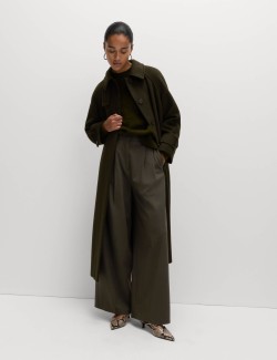 Pleat Front Wide Leg Trousers with Wool