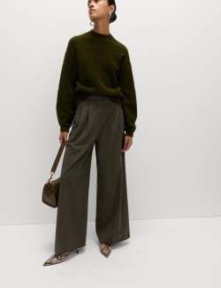 Pleat Front Wide Leg Trousers with Wool