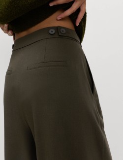 Pleat Front Wide Leg Trousers with Wool