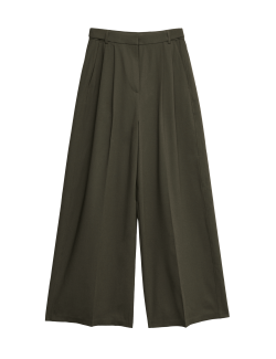 Pleat Front Wide Leg Trousers with Wool